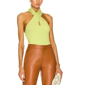 ENZA COSTA Puckered Knit Twist Halter Top Womens Medium Green Summer Beach NEW